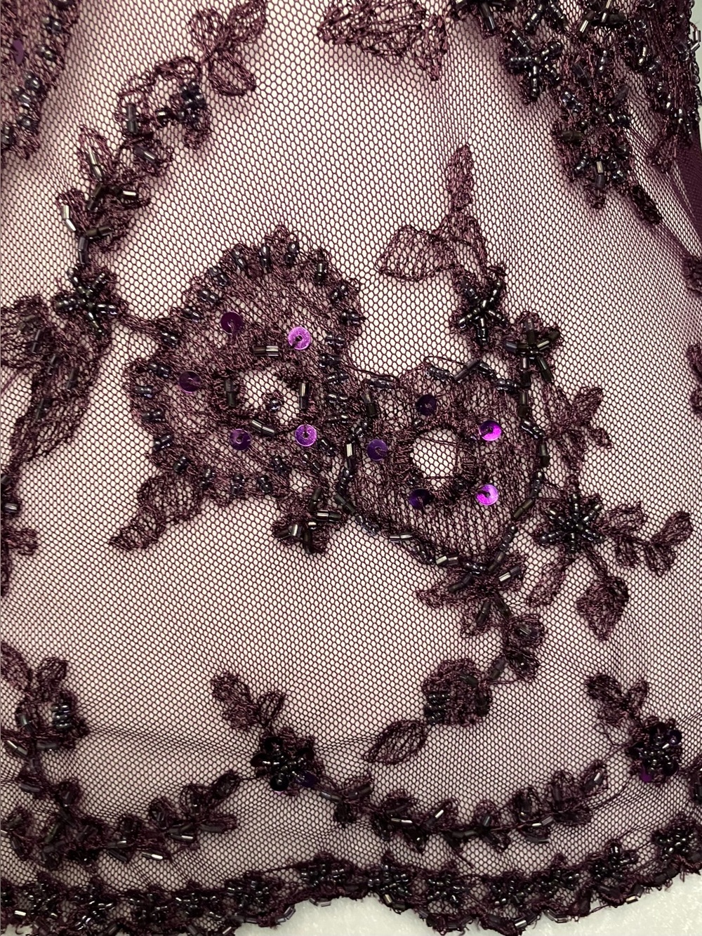 Mesh Beaded Lace Sheer Top Medium Purple Fairy Boho Y2k Laying Indie - Picture 3 of 8